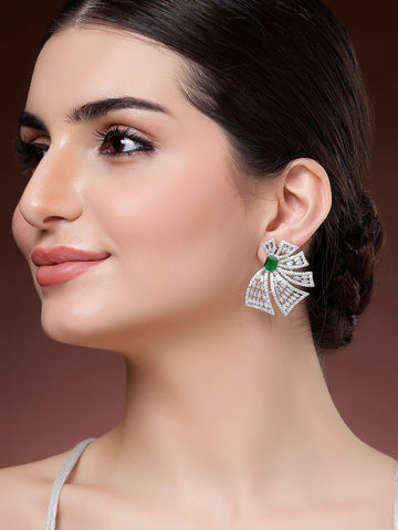 Karatcart Designer Green American Diamond Floral Stud Earrings for Women