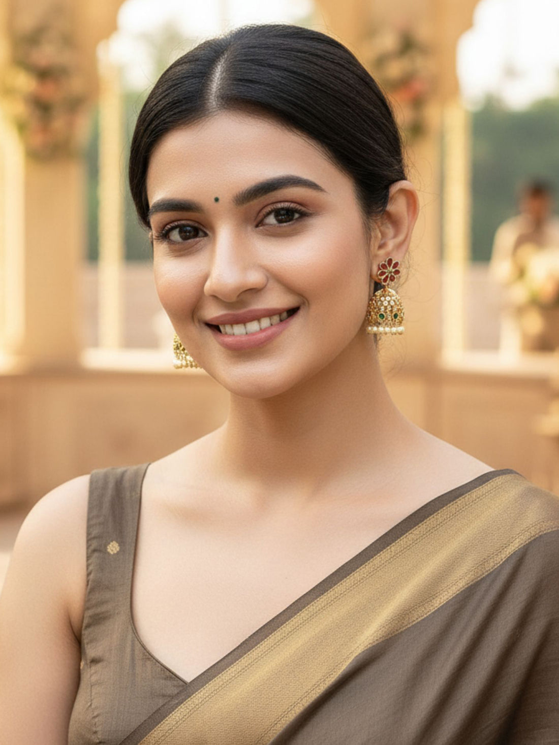 KARATCART Gold Plated Stone Jhumki Pink Earrings for Women