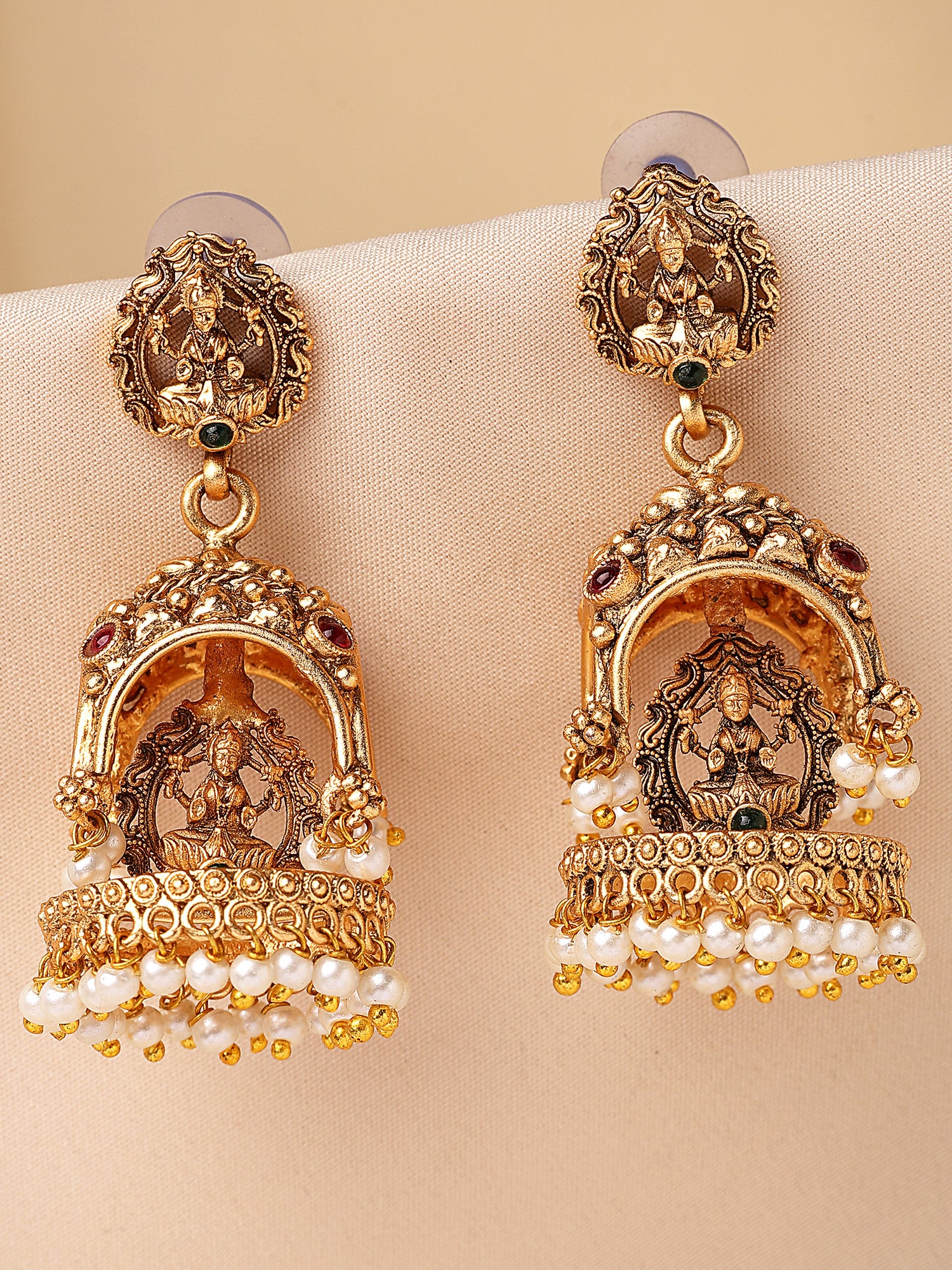 KARATCART Gold-Plated Lakshmi Mata Dome Jhumki Earrings for Women