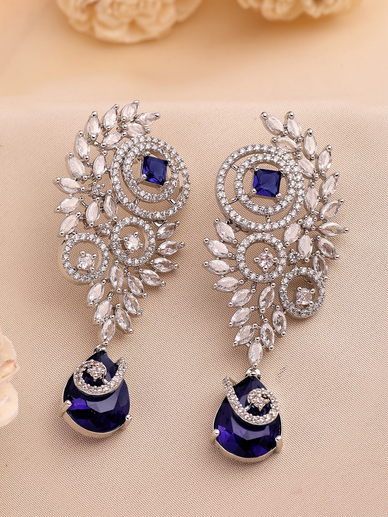 KARATCART Glamorous Silver-Plated Purple Teardrop American Diamond Drop Earrings for Women