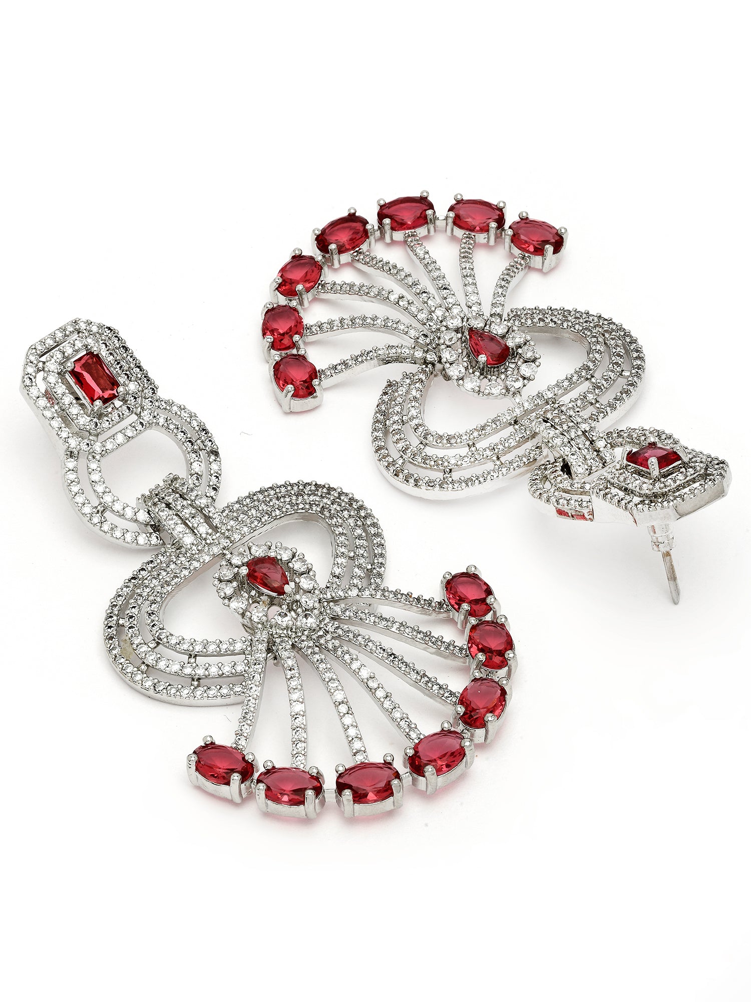 KARATCART Fashionable Red American Diamond Silver-Plated Drop Earrings for Women - view 5