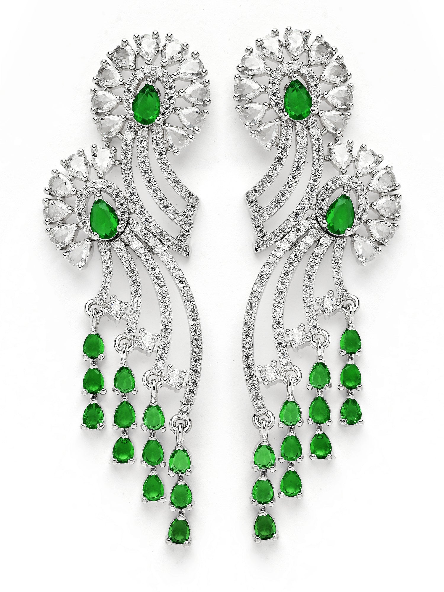 KARATCART Designer Green American Diamond Silver-Plated Drop Earrings for Women - view 4