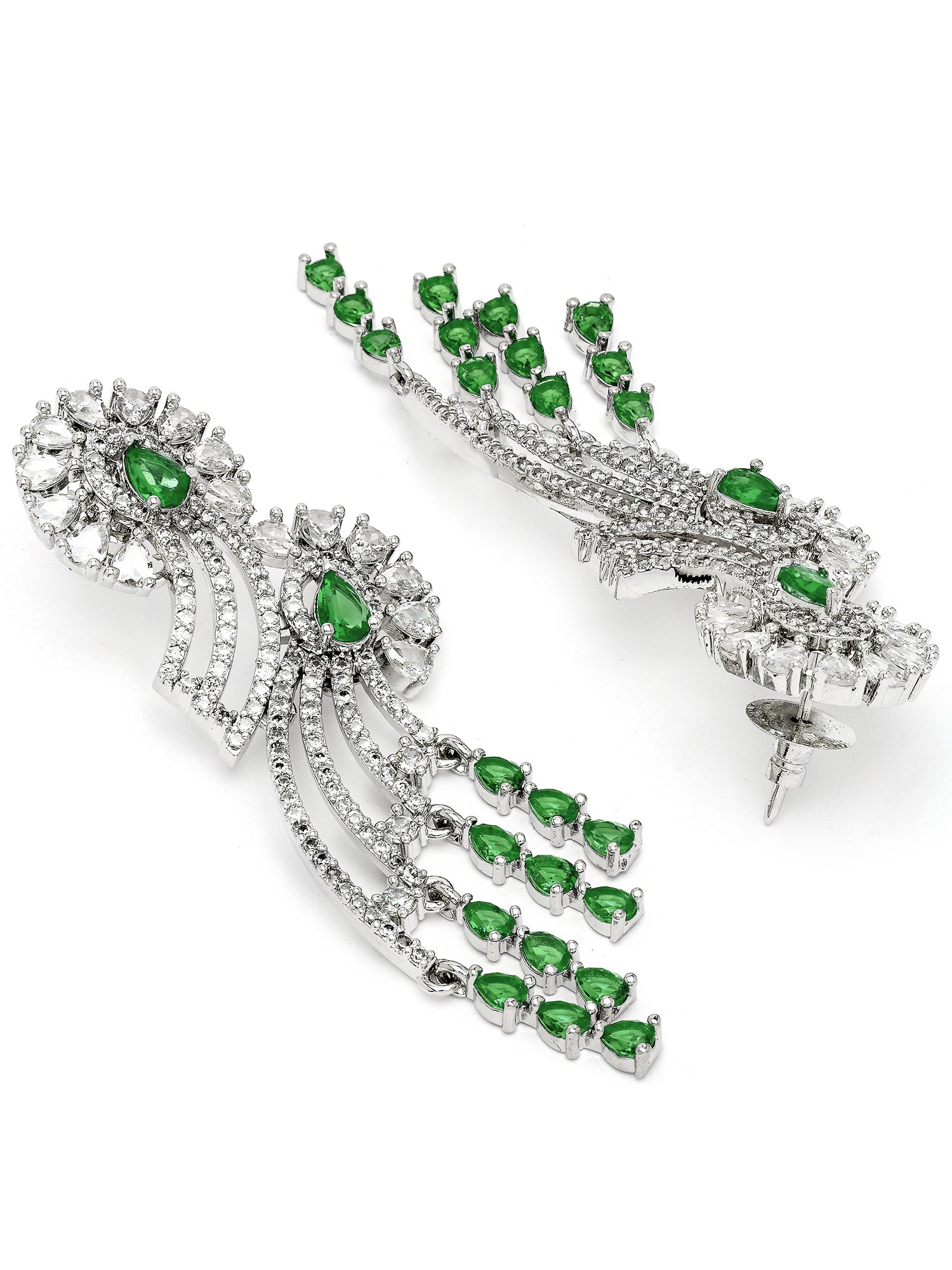 KARATCART Designer Green American Diamond Silver-Plated Drop Earrings for Women - view 5