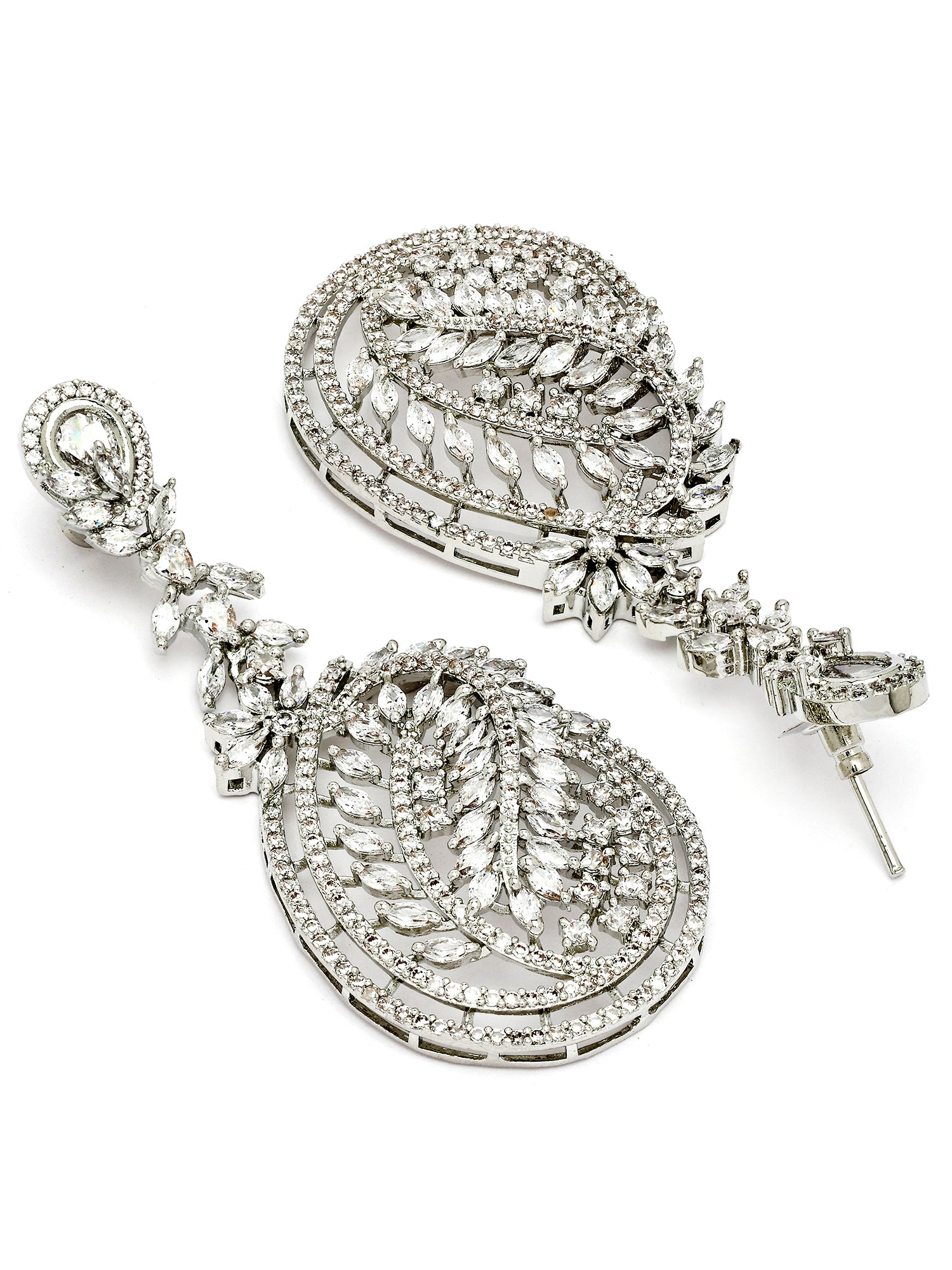 KARATCART Classic Silver-Plated American Diamond Oval Drop Earrings for Women - view 5