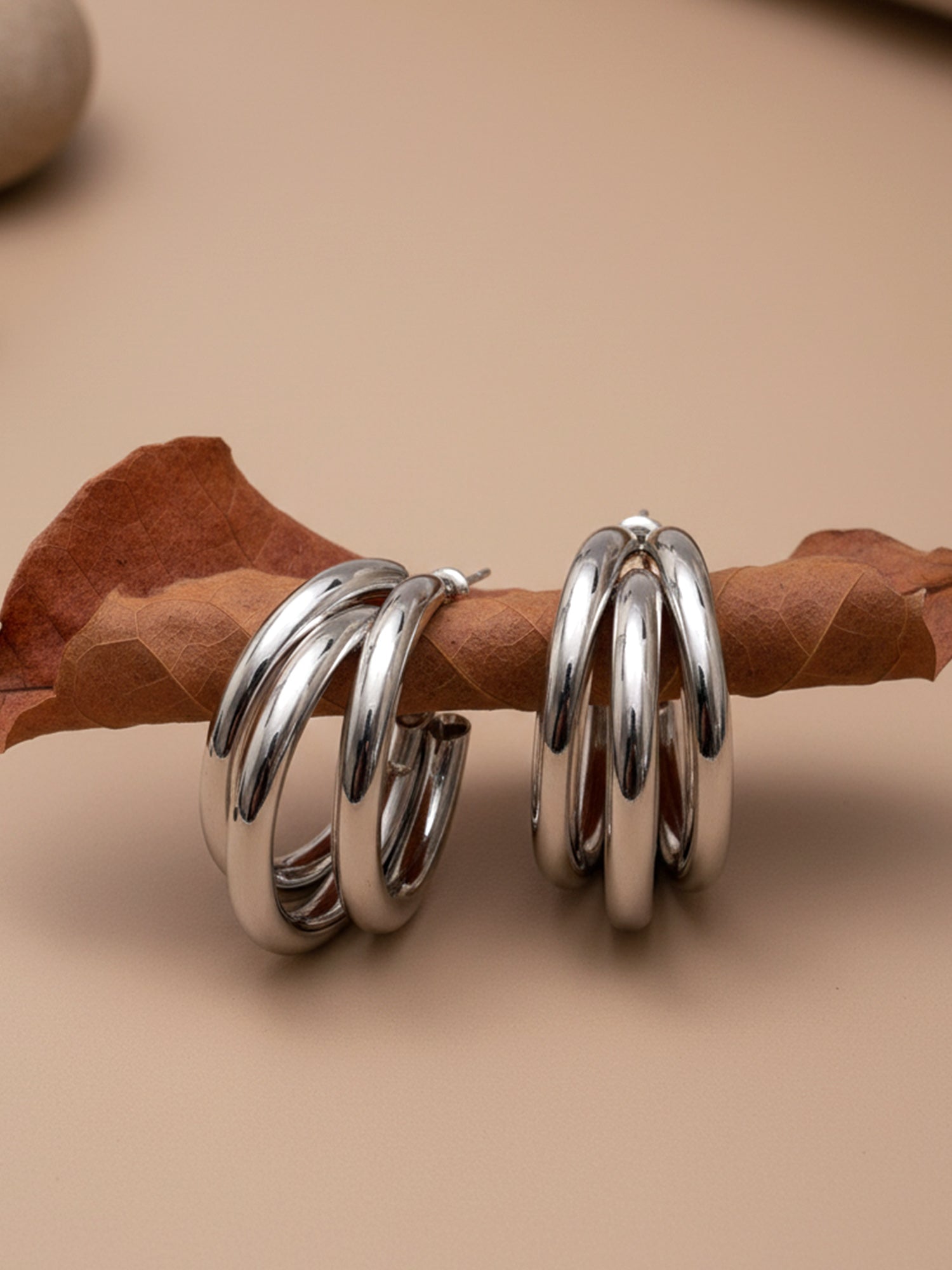 Silver-Toned Classic Half Hoop Earrings for Women