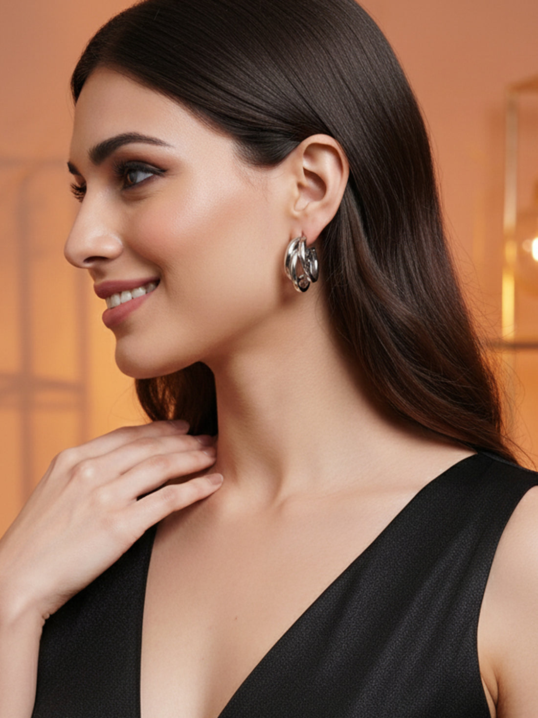 Silver-Toned Classic Half Hoop Earrings for Women