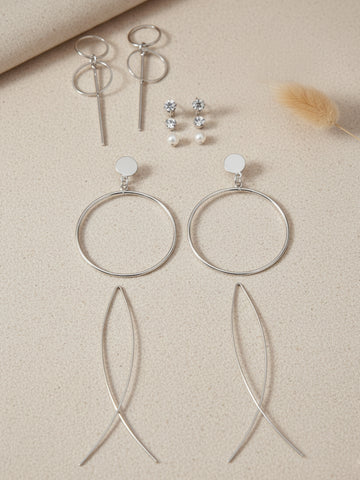 Set of 6 Silver Tone Earrings