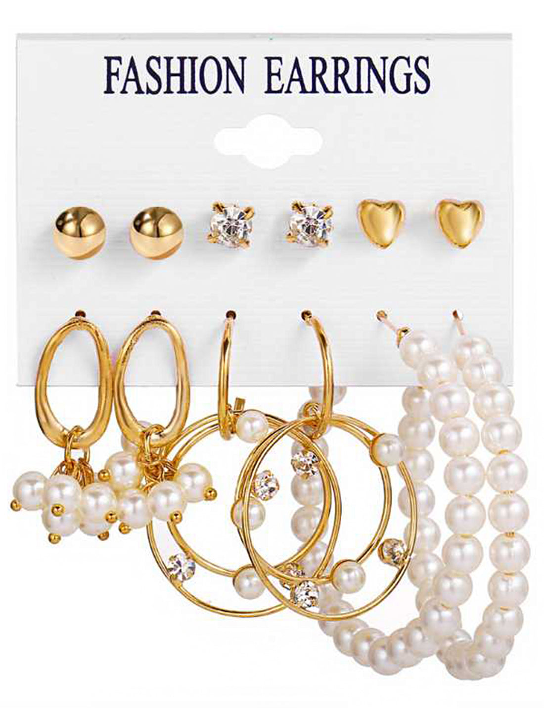 Bohey by KARATCART Fashion White Pearl Gold Plated Combo of 6 Pairs Stud Hoop Earring Set for Women