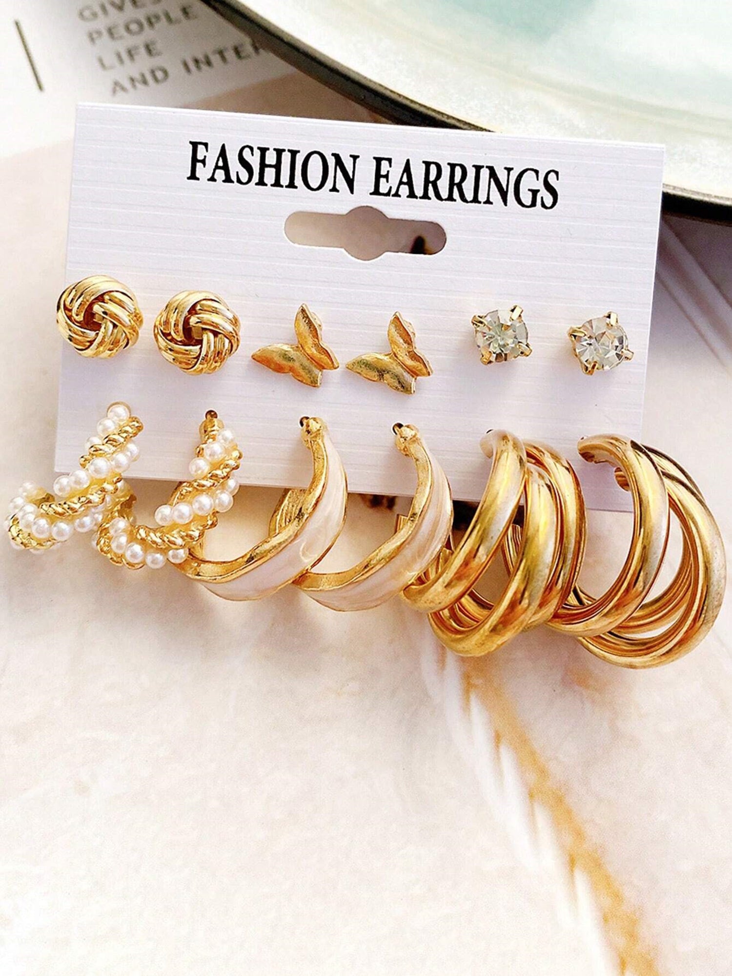 Bohey by KARATCART Combo of 6 Pairs Gold Color Imitation Pearl Hoop Earring Set for Women