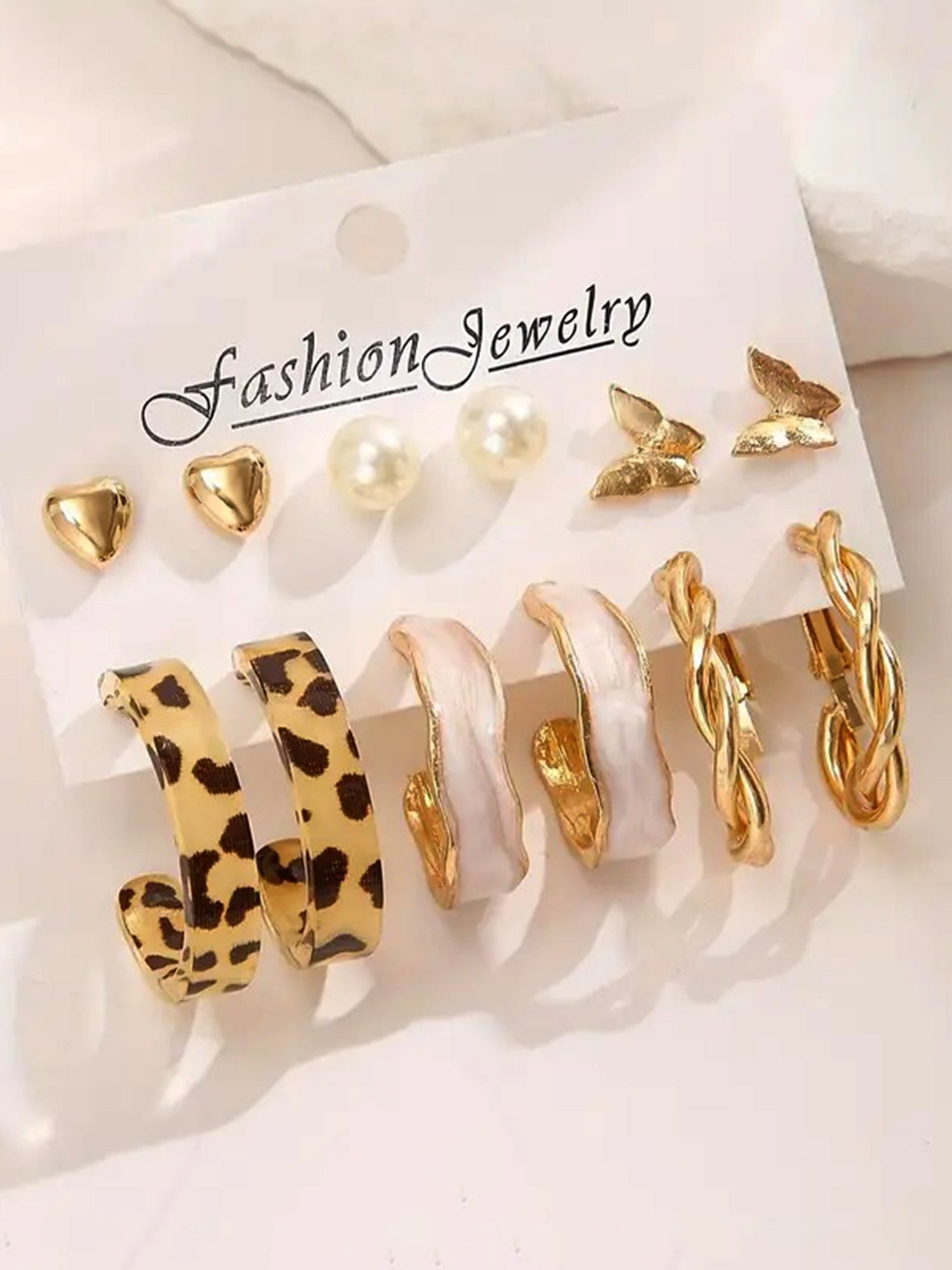 Bohey by KARATCART Fashion White Hoops Gold Plated Combo of 6 Pairs Earring Set for Women