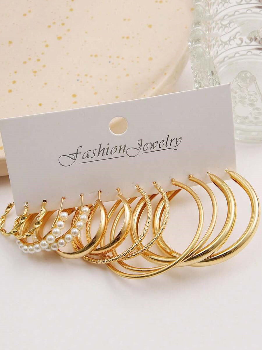 Bohey by KARATCART Gold Plated Set of 6 Pairs Contemporary Hoop Earrings for Women