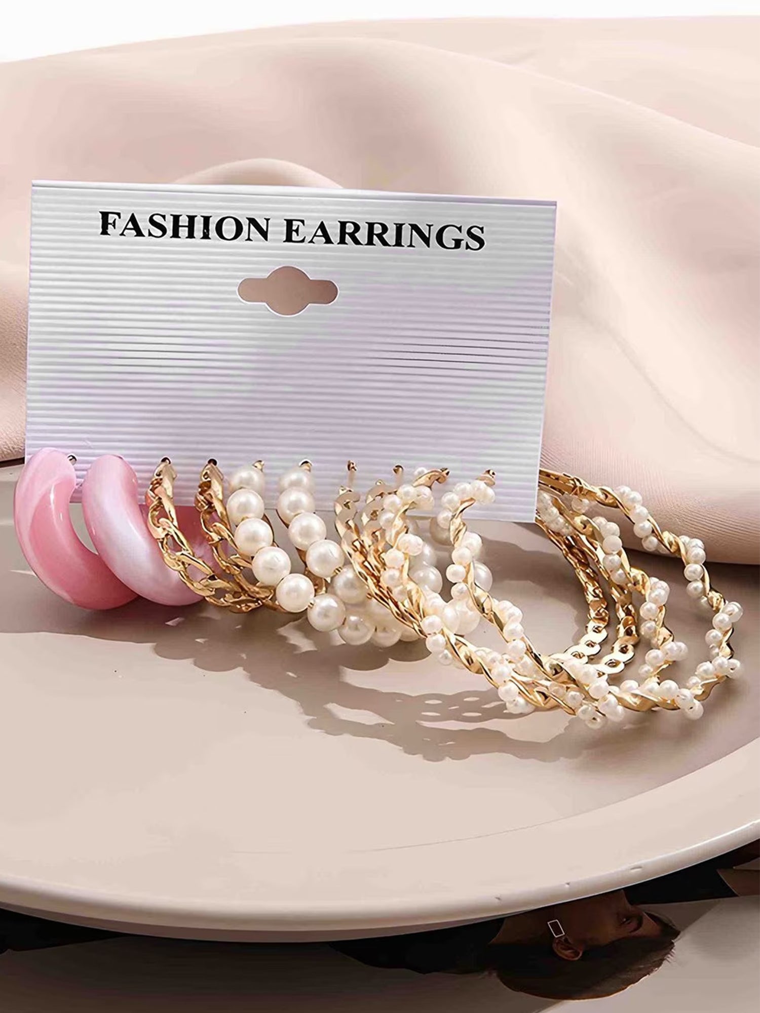 Bohey by KARATCART Combo of 5 Pairs Pearl Gold-Plated Fashion Hoop Earrings Set for Women