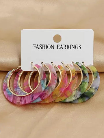 Bohey by KARATCART Silver Plated Set of 3 Pairs Multicolor Hoop Earrings for Women