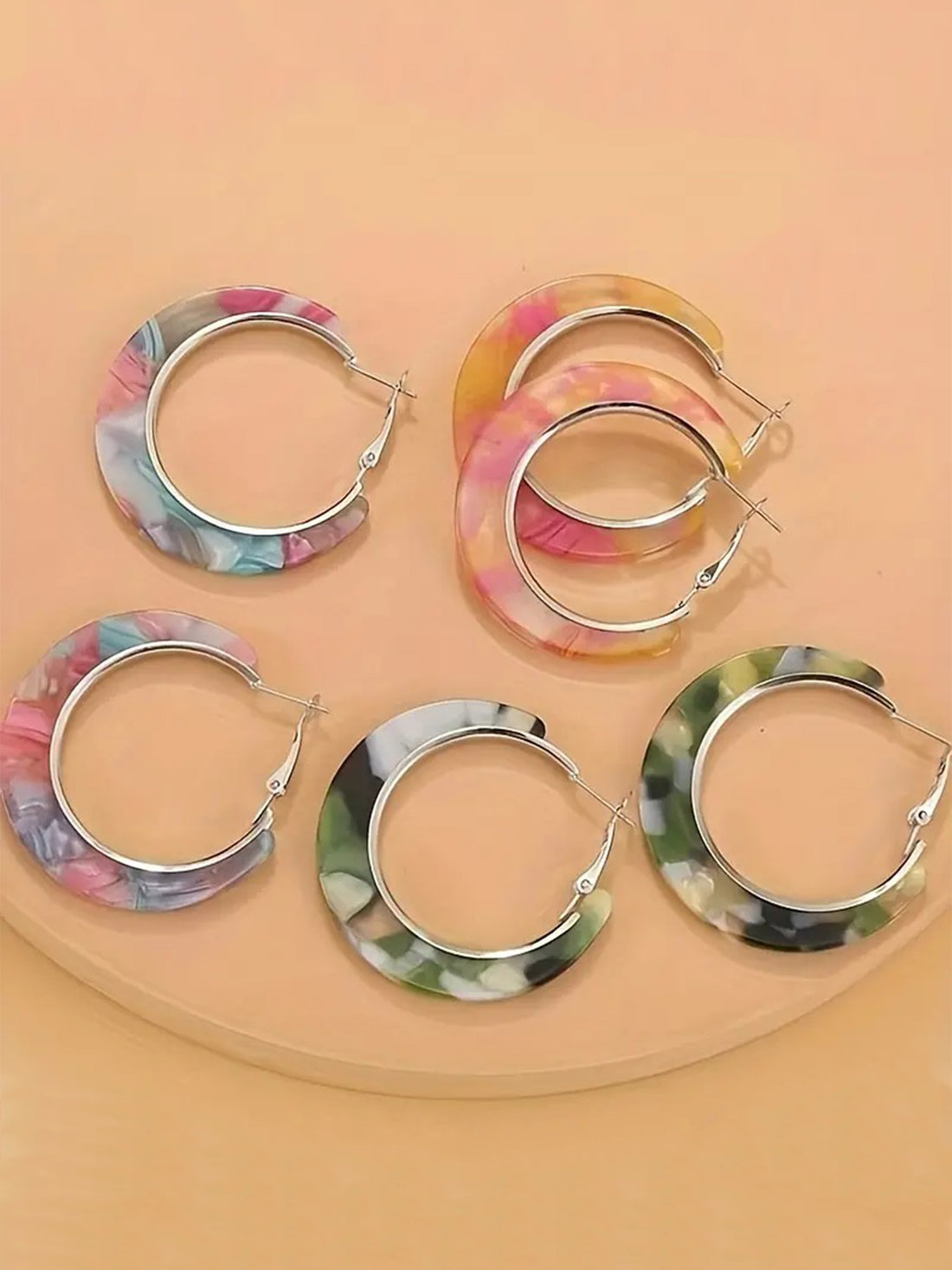 Bohey by KARATCART Silver Plated Set of 3 Pairs Multicolor Hoop Earrings for Women