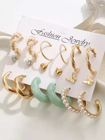 Bohey by KARATCART Set of 9 Pairs Gold Plated Fashion Hoop and Stud Earrings Set for Women