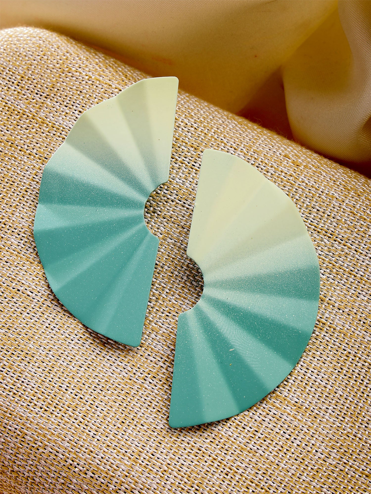 Bohey by KARATCART Gradient Green & Yellow Fan Shape Stud Earrings