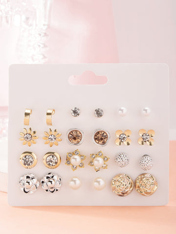 Bohey by KARATCART Set of 12 Gold and Silver Contemporary Studs Earrings Combo