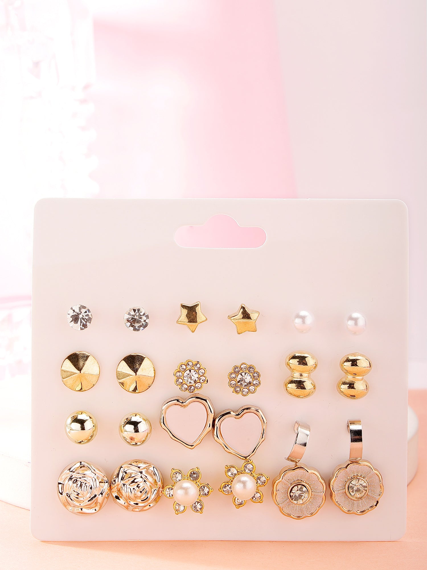 Bohey by KARATCART Set of 12 Gold and Silver Contemporary Studs Earrings Combo