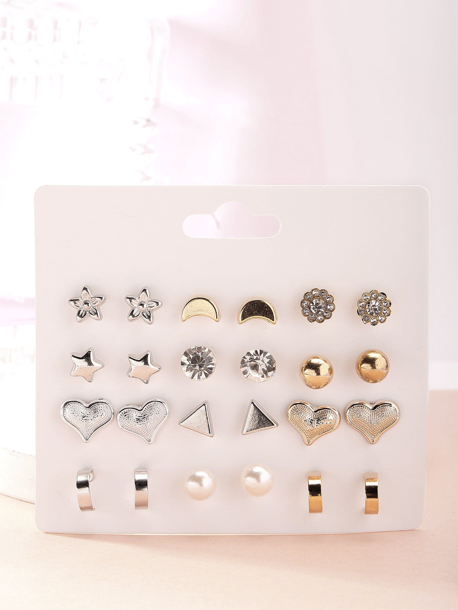 Bohey by KARATCART Set of 12 Gold and Silver Contemporary Studs Earrings Combo