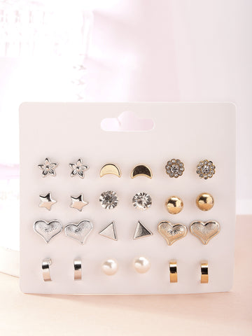 Bohey by KARATCART Set of 12 Gold and Silver Contemporary Studs Earrings Combo