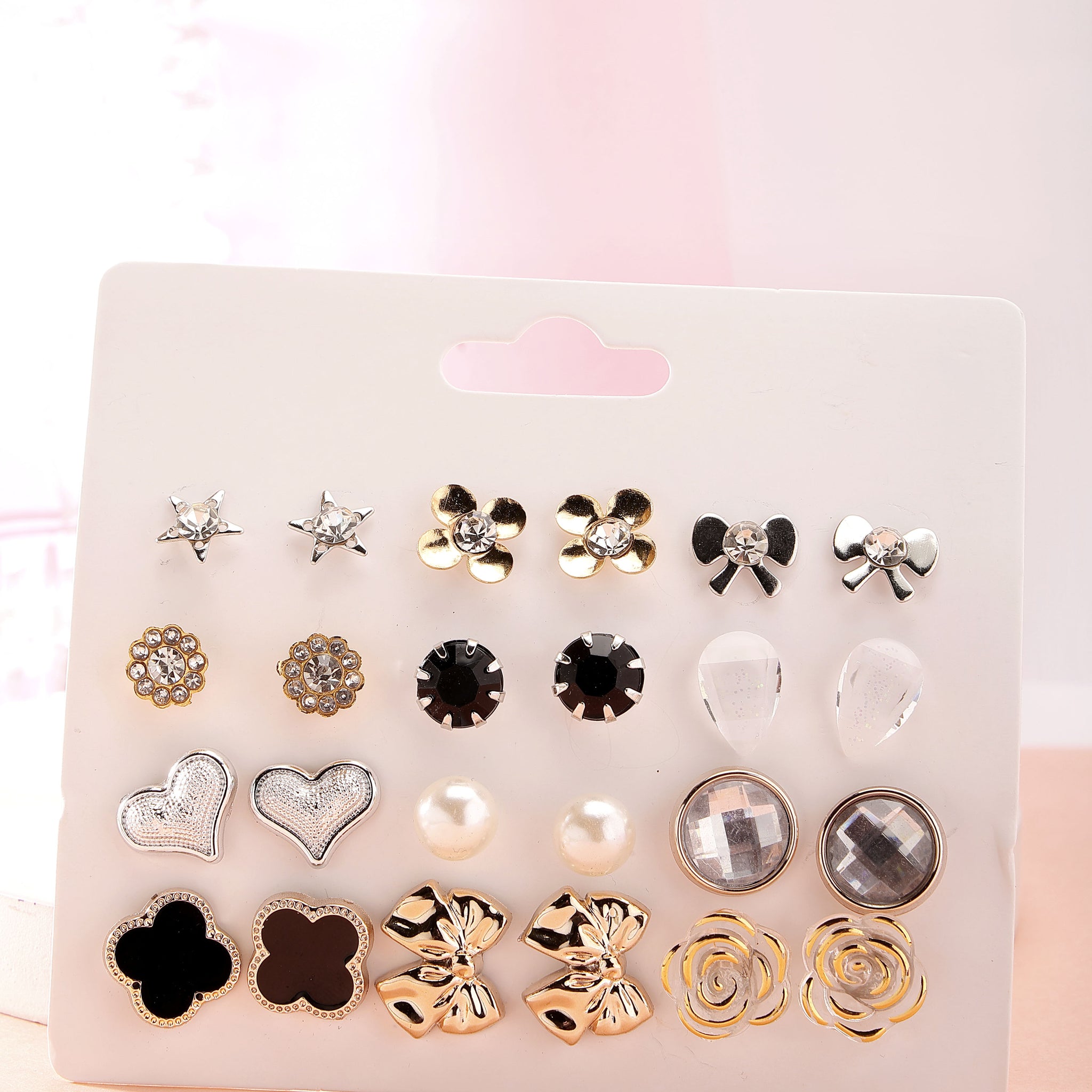 Bohey by KARATCART Set of 12 Gold and Silver Contemporary Studs Earrings Combo