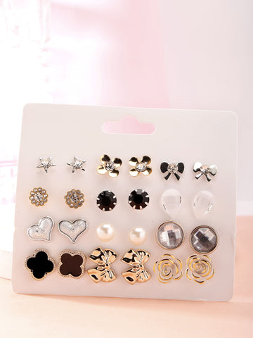 Bohey by KARATCART Set of 12 Gold and Silver Contemporary Studs Earrings Combo