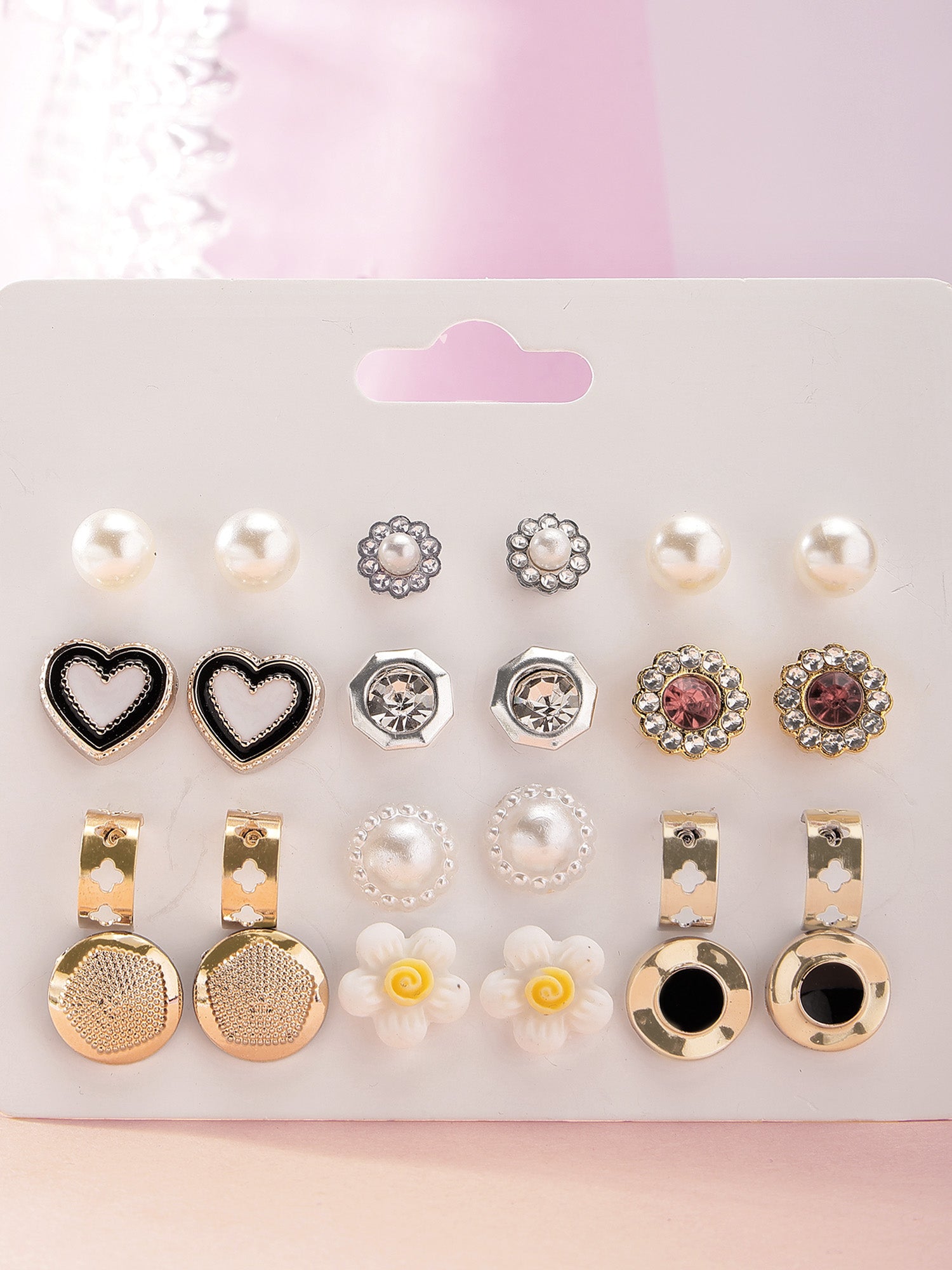 Bohey by KARATCART Set of 12 Gold and Silver Contemporary Studs Earrings Combo