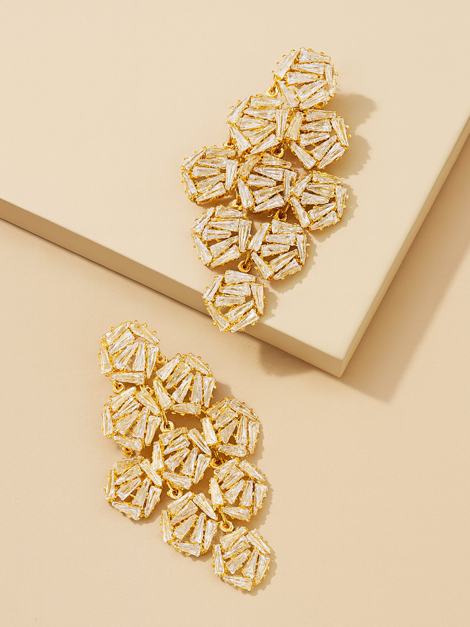 Bohey by KARATCART Gold Plated Baguette AD Stone Studded Dangler Earrings