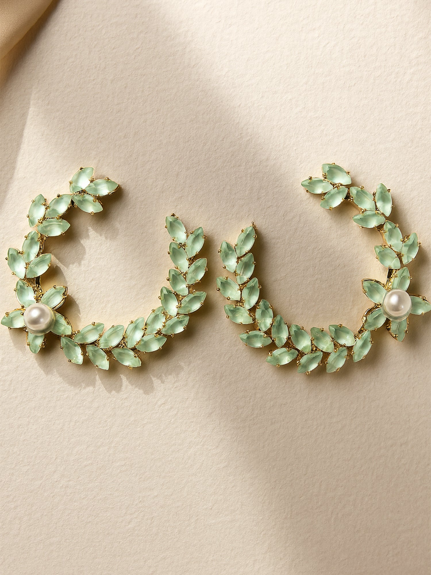 Bohey by KARATCART Gold Plated Sea Green Cubic Zirconia Round Dangler Earrings for Women