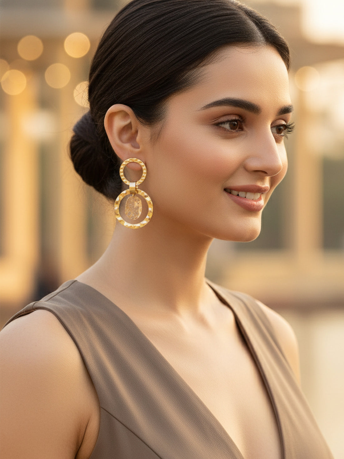 Bohey by KARATCART Gold Plated Hammered Finish Drop Earrings for Women