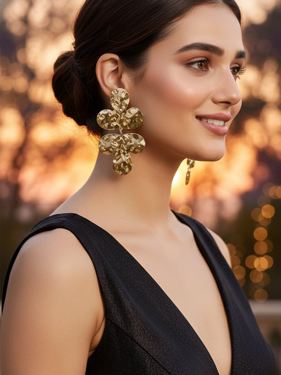 Bohey by KARATCART Gold Plated Hammered Leaf Design Drop Earrings for Women