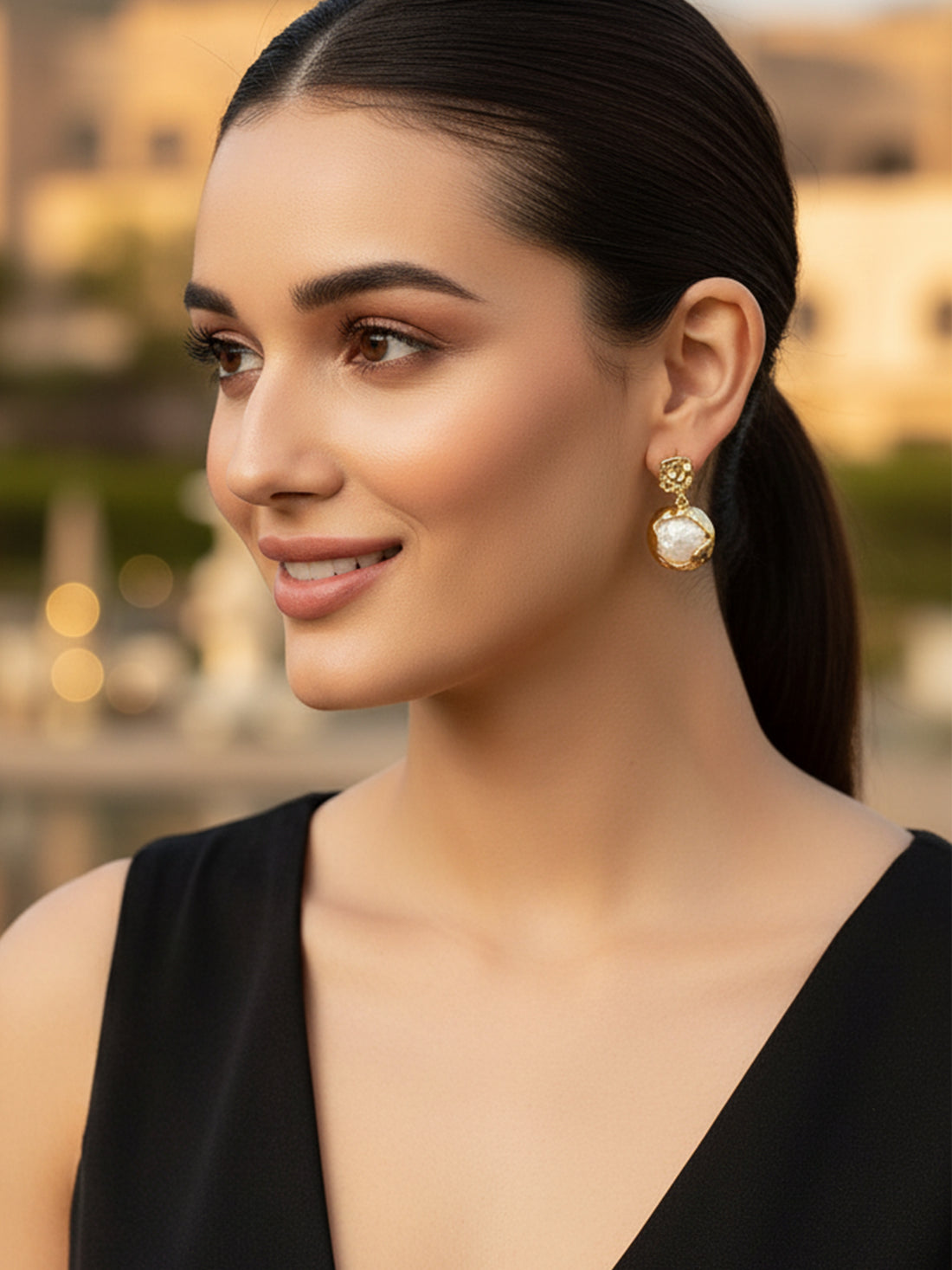 Bohey by KARATCART Gold Plated Hammered Finish Drop Earrings for Women