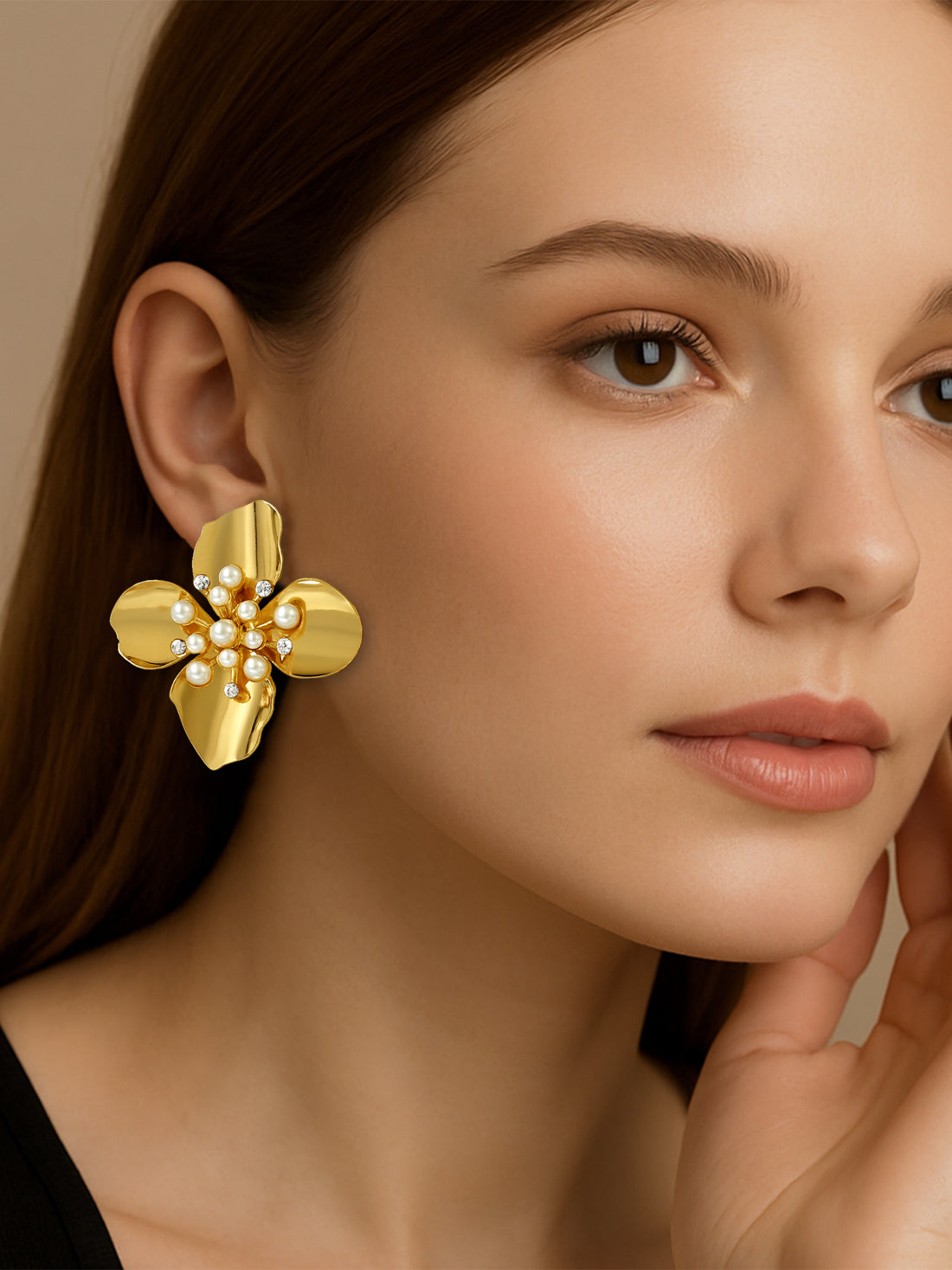 Bohey by KARATCART Elegant Gold Plated Floral Stud Earrings for Women
