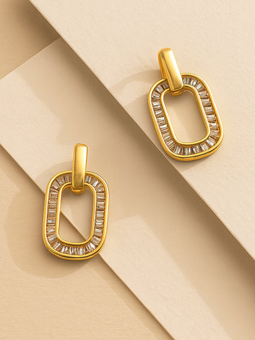 Bohey by KARATCART American Diamond Embedded Sleek Gold Plated Stud Earrings for Women
