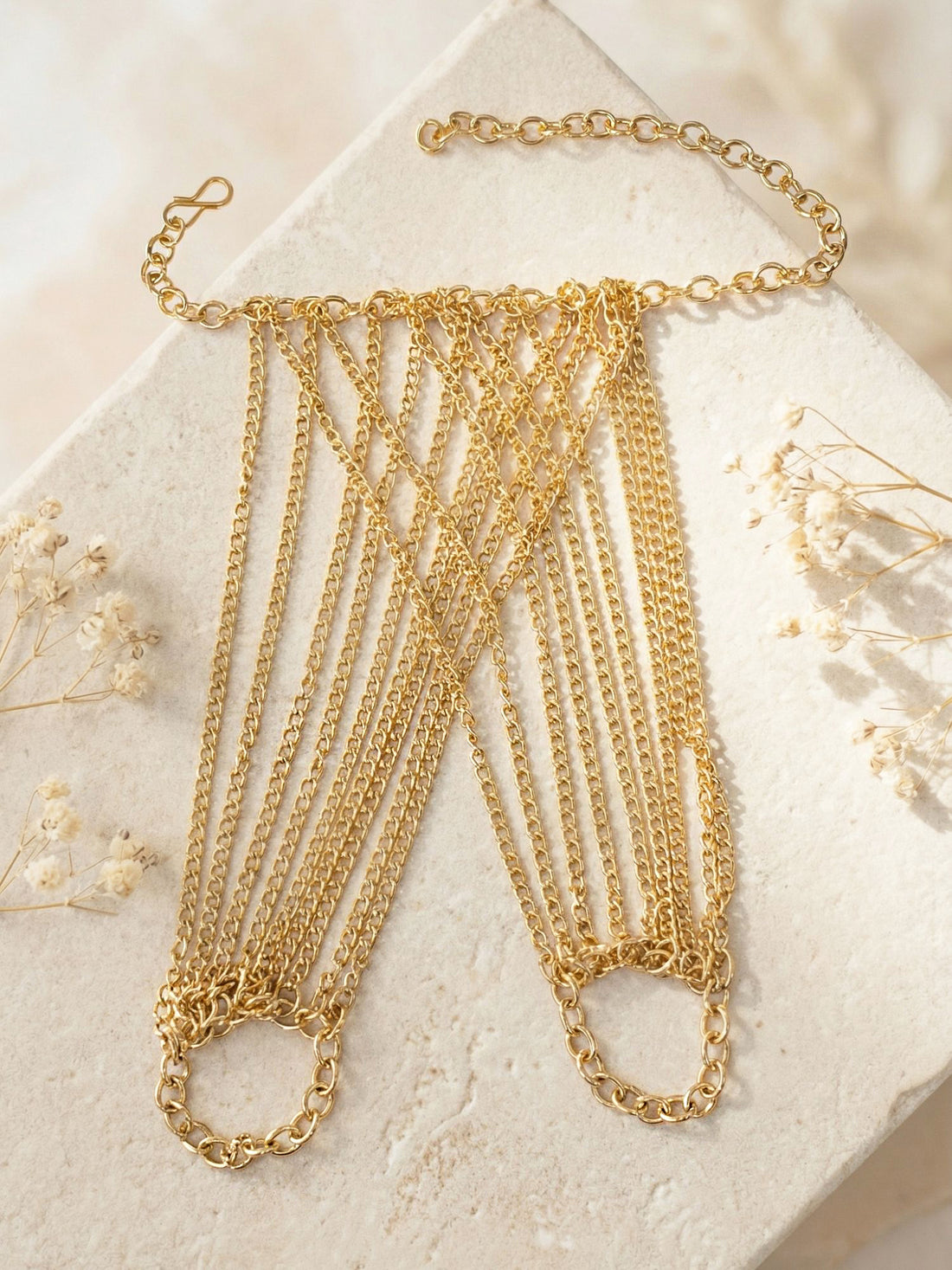 KARATCART Traditional Gold Tone Multi Layer Chain Net Design Hathphool for Women