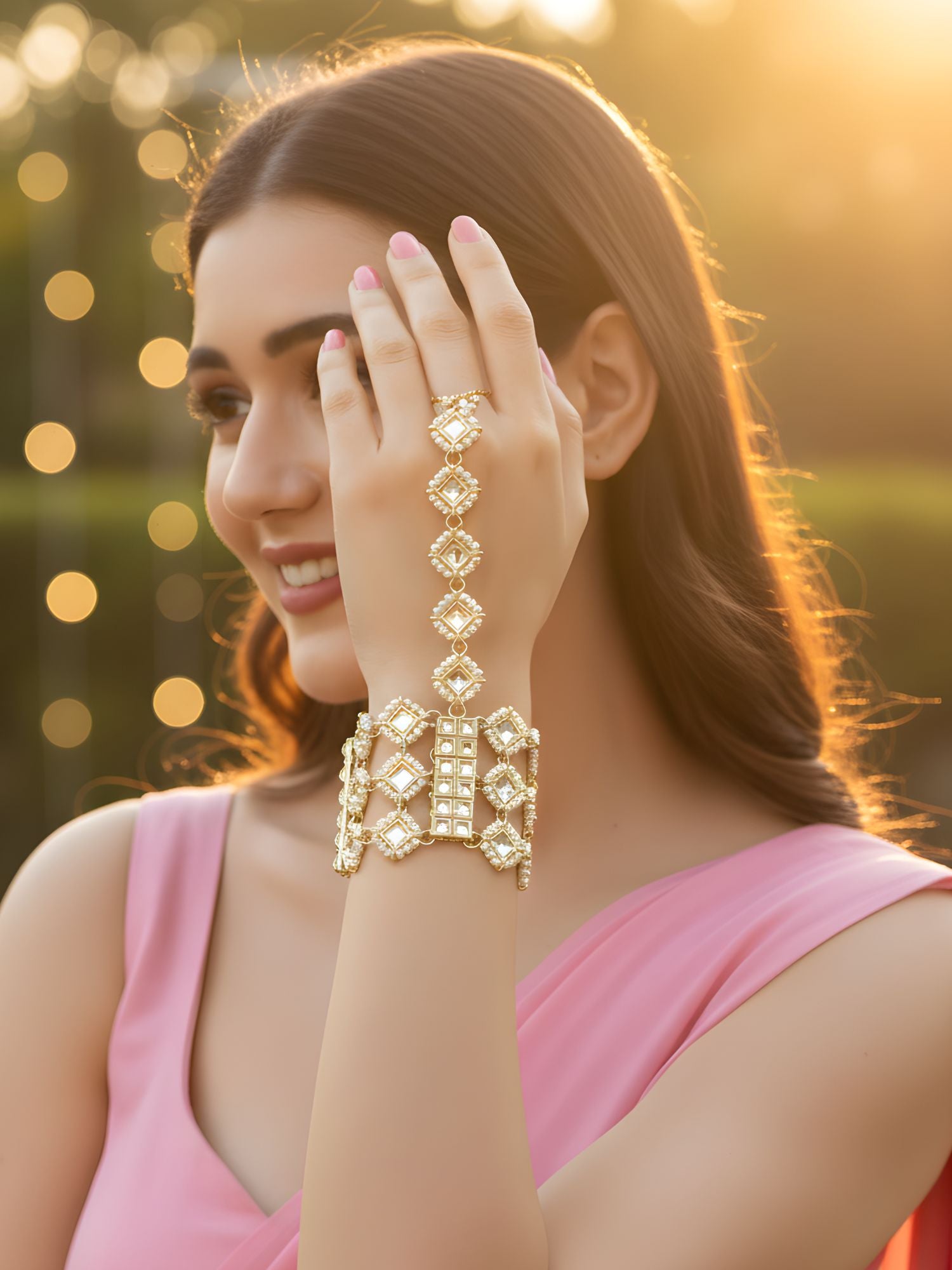 Karatcart Gold Plated Kundan Hathphool for Women