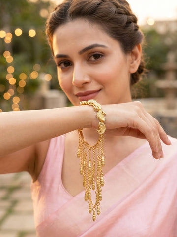 KARATCART Designer Gold-Plated Fish Design Multi-Layer Chain Kundan Kalira Bangle for Women
