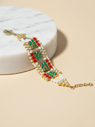Ruby and Green Kundan Studded Handcrafted Bracelet