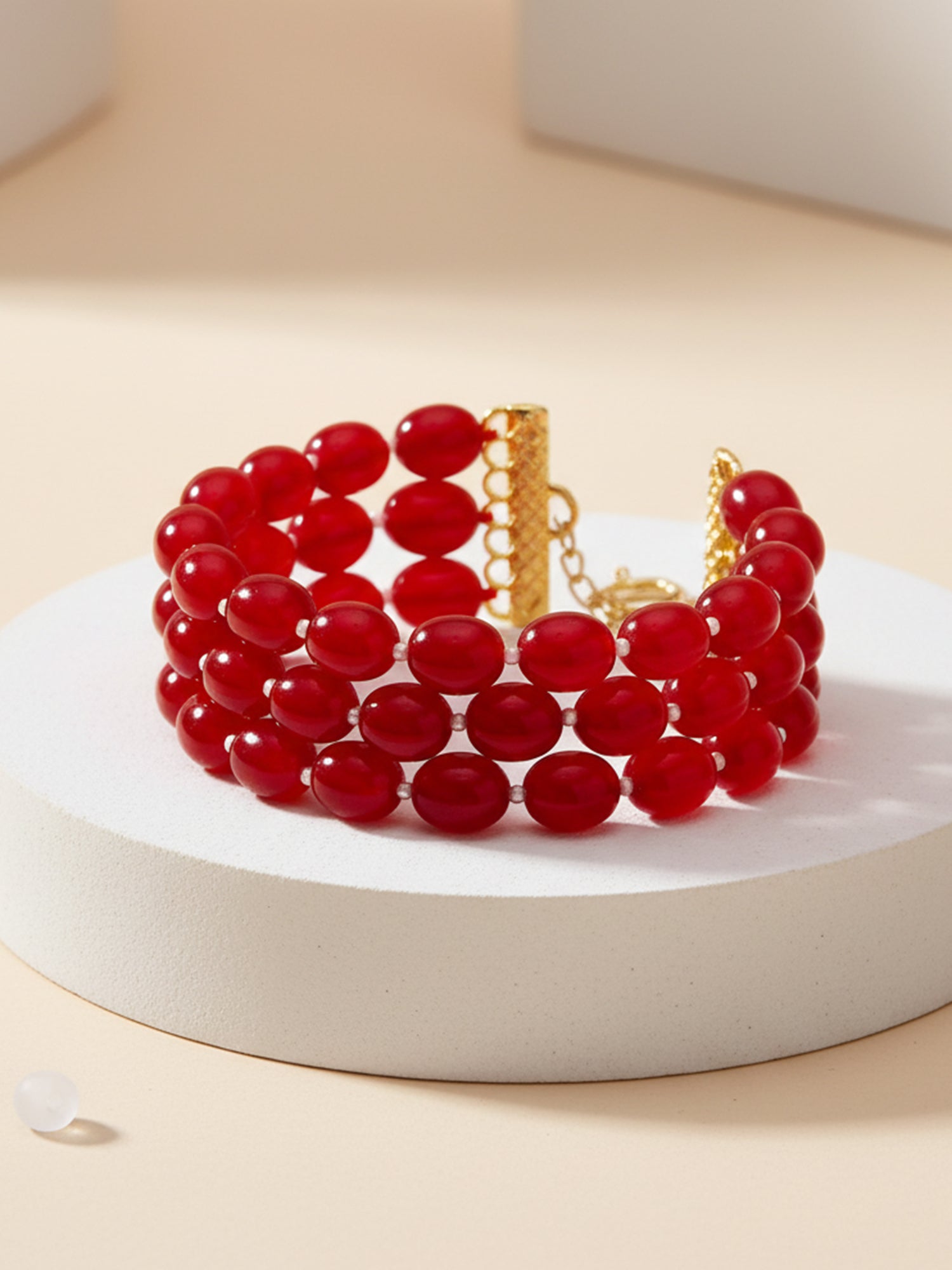 Red Tumble Stone Beaded Bracelet for Women