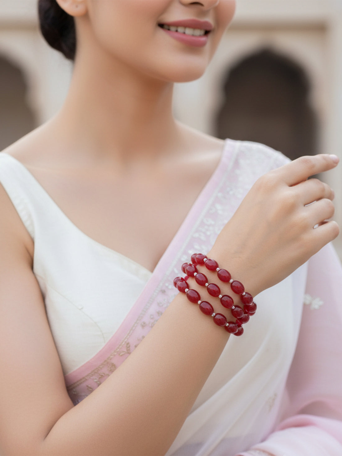 Red Tumble Stone Beaded Bracelet for Women