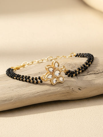 Women Gold-Toned & Black Kundan Handcrafted Gold-Plated Charm Mangalsutra Bracelet