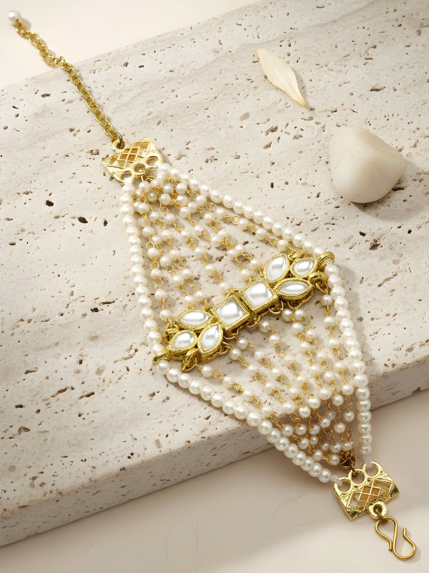 Karatcart Gold Plated Pearl Chain Kundan Bracelet for Women