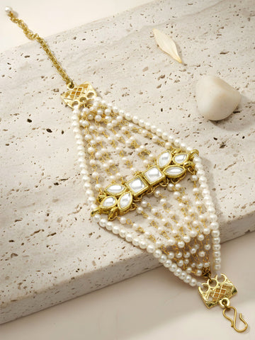 Karatcart Gold Plated Pearl Chain Kundan Bracelet for Women