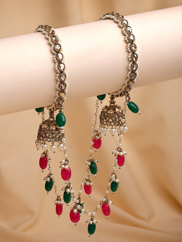 KARATCART Elegant Green & Pink Beaded Gold-Plated Traditional Bridal Chooda Bangles for Women