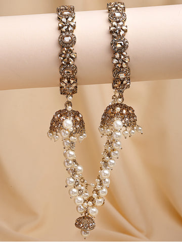 KARATCART Dazzling Gold-Plated Floral Kundan & Pearl Beaded Bridal Chooda Bangles for Women