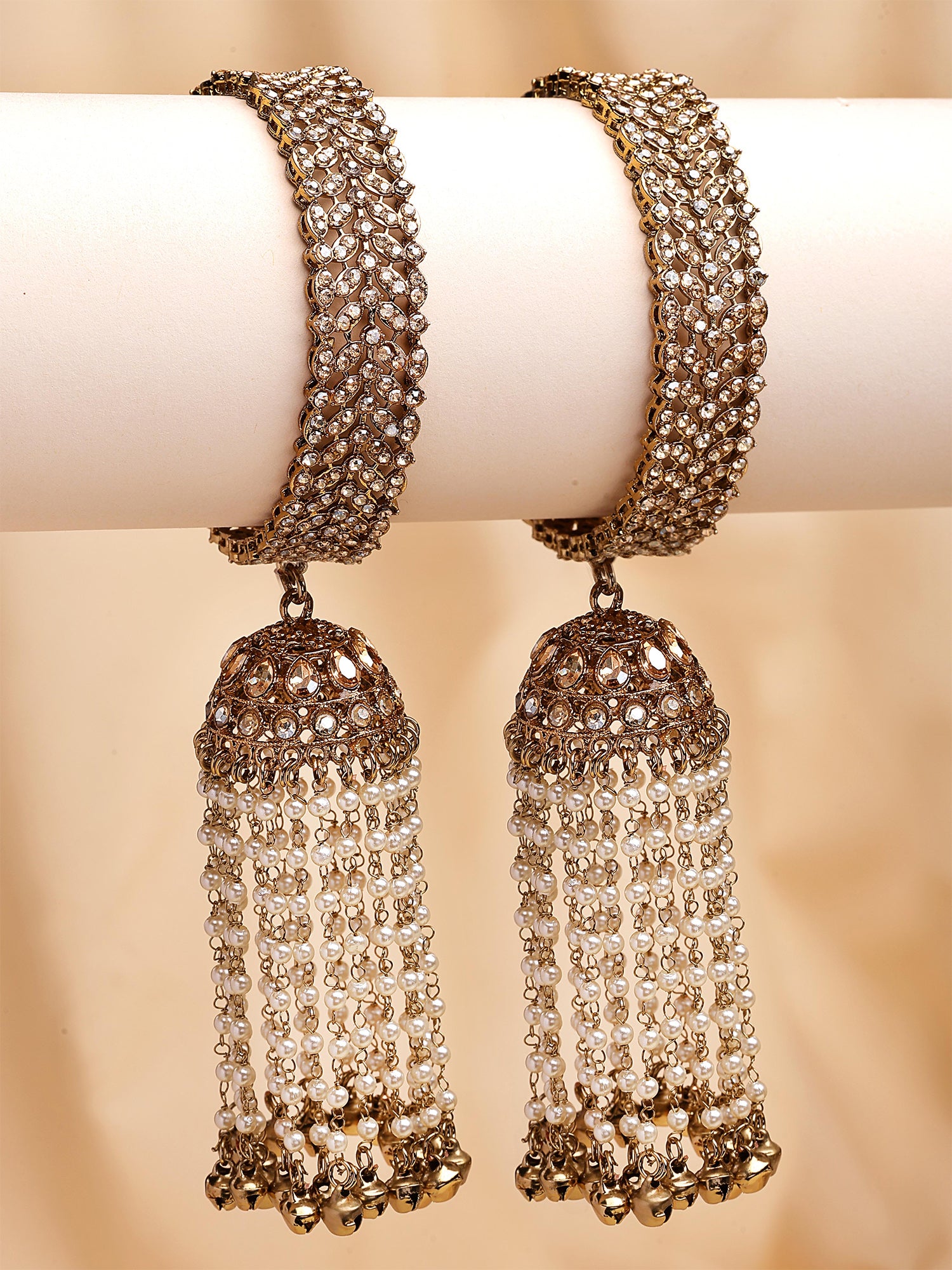 KARATCART Elegant Antique Gold-Plated Bridal Kaleere Style Bangles for Women