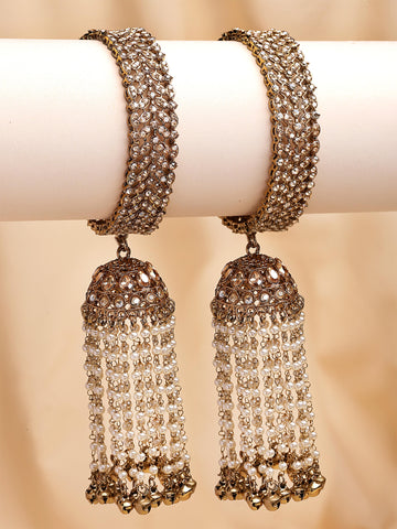 KARATCART Elegant Antique Gold-Plated Bridal Kaleere Style Bangles for Women