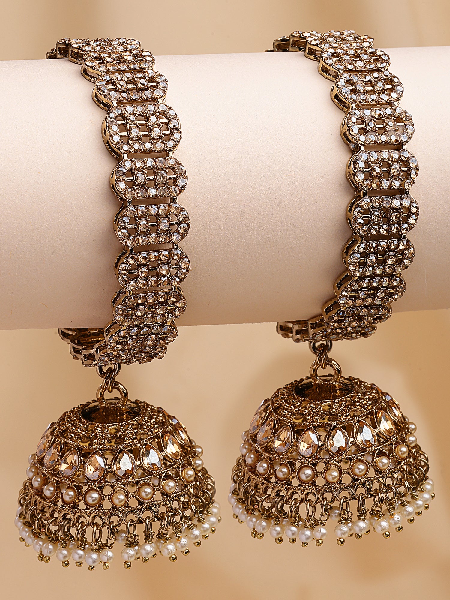 KARATCART Antique Gold-Plated Jhumka Studded Bridal Bangles for Women