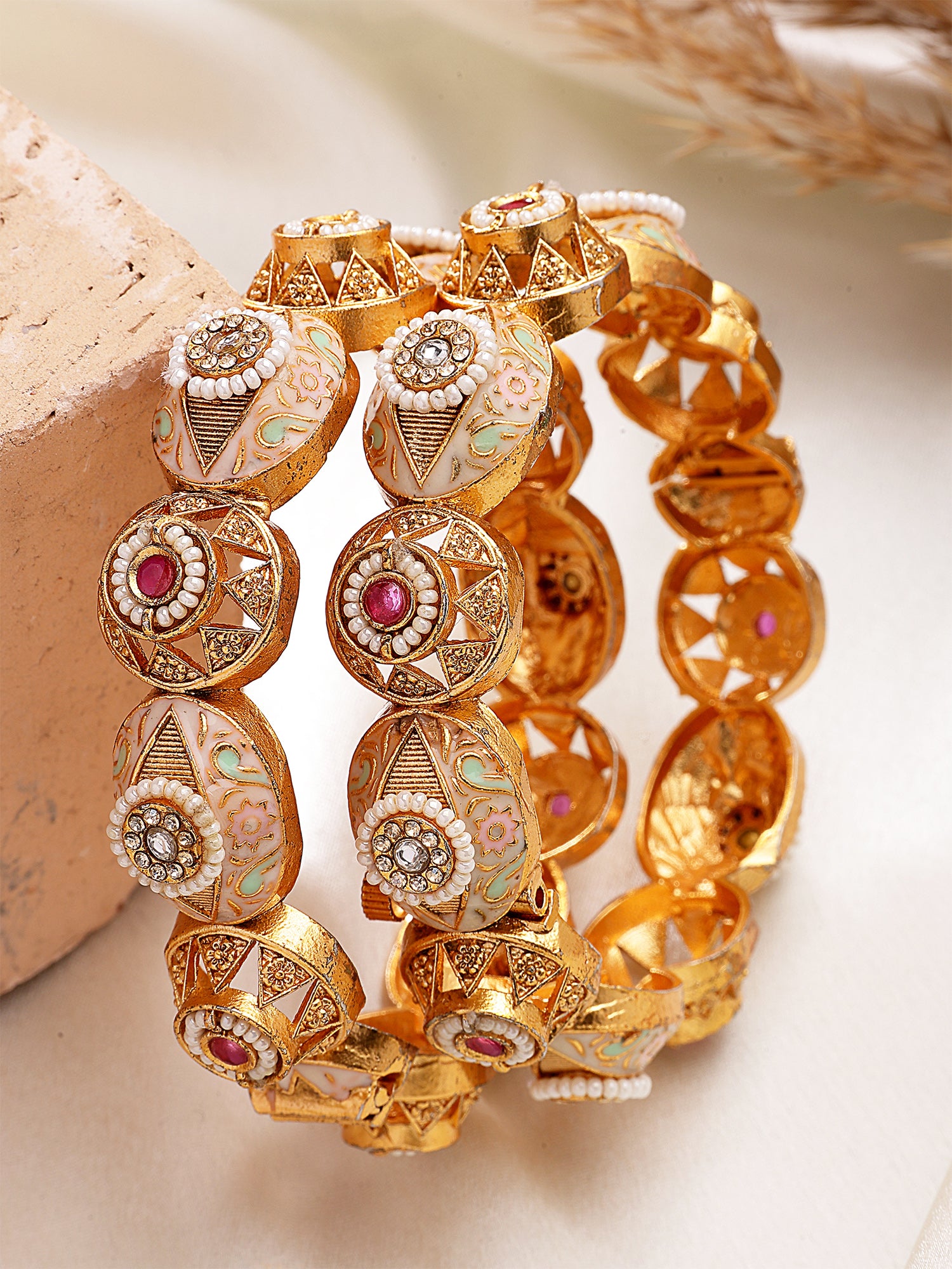 KARATCART Gold-Plated Multicolor Meenakari Floral Rajwadi Bangles for Women