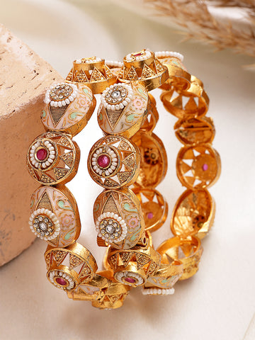 KARATCART Gold-Plated Multicolor Meenakari Floral Rajwadi Bangles for Women